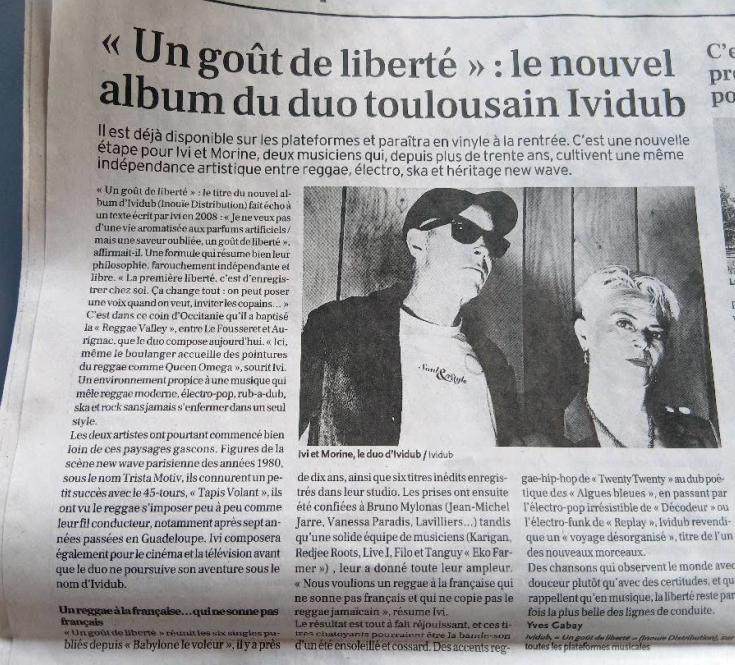  Article presse / Nouvel album du duo Toulousain "Un goût de liberté"